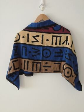 Sonia Rykiel Geometric Tribal Scarf in Blue, Tan and Burgundy